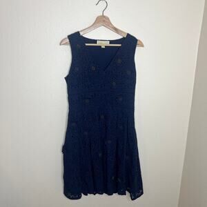 Michael Kors Silk Sleeveless Floral Eyelet Studded Navy Dress 4